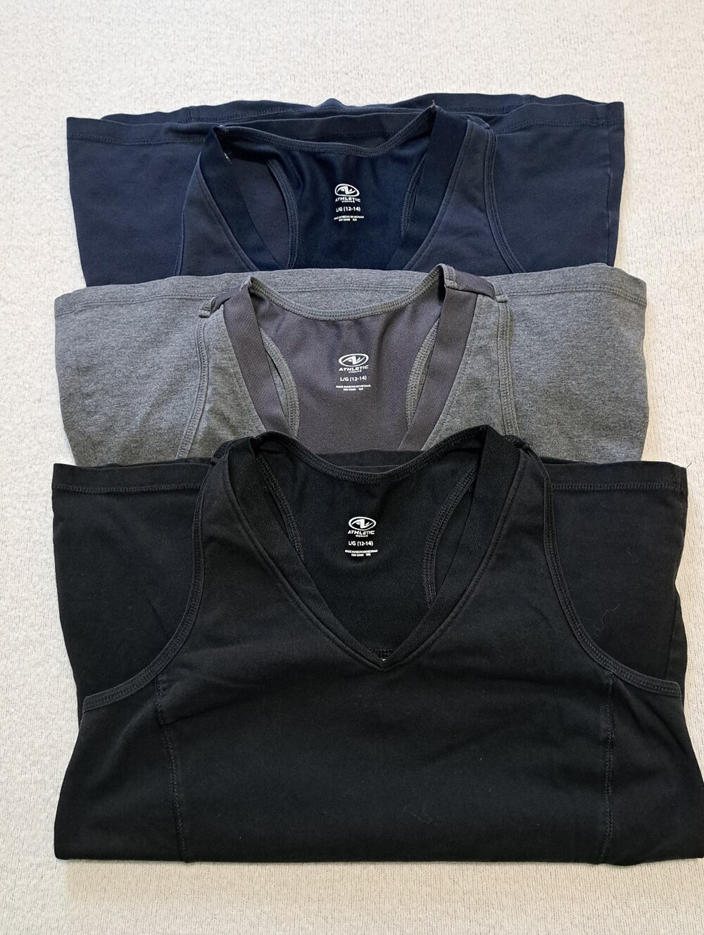 Athletic Works 3 Piece Active Tank Top Set Size L 12-14 Gray Black Blue Workout